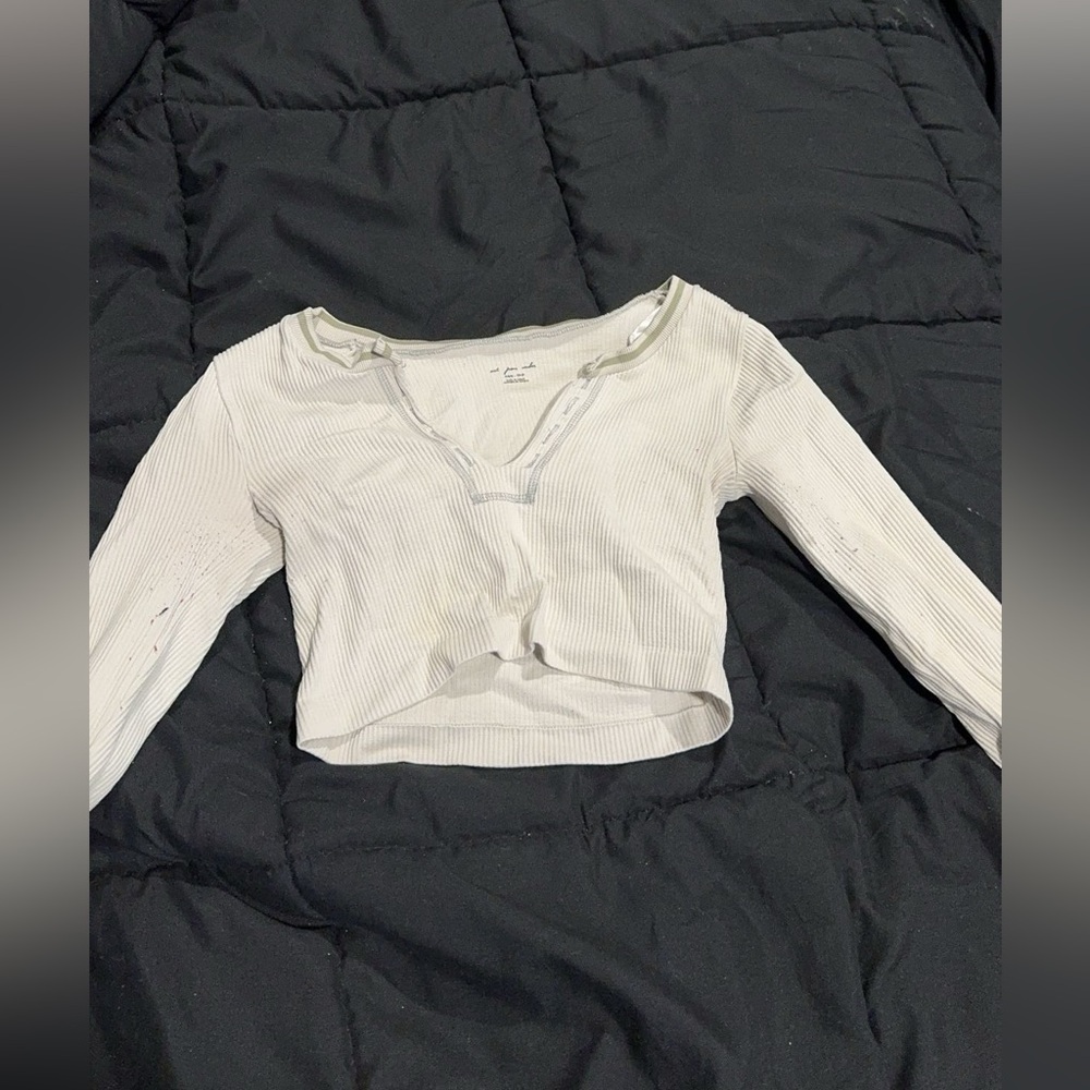 long sleeve urban outfitters go for gold top, white, worn, size xs/s
